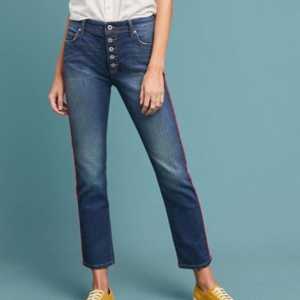 Pilcro and the Letterpress Relaxed Straight Blue Jeans with Orange Trim - Picture 4 of 13